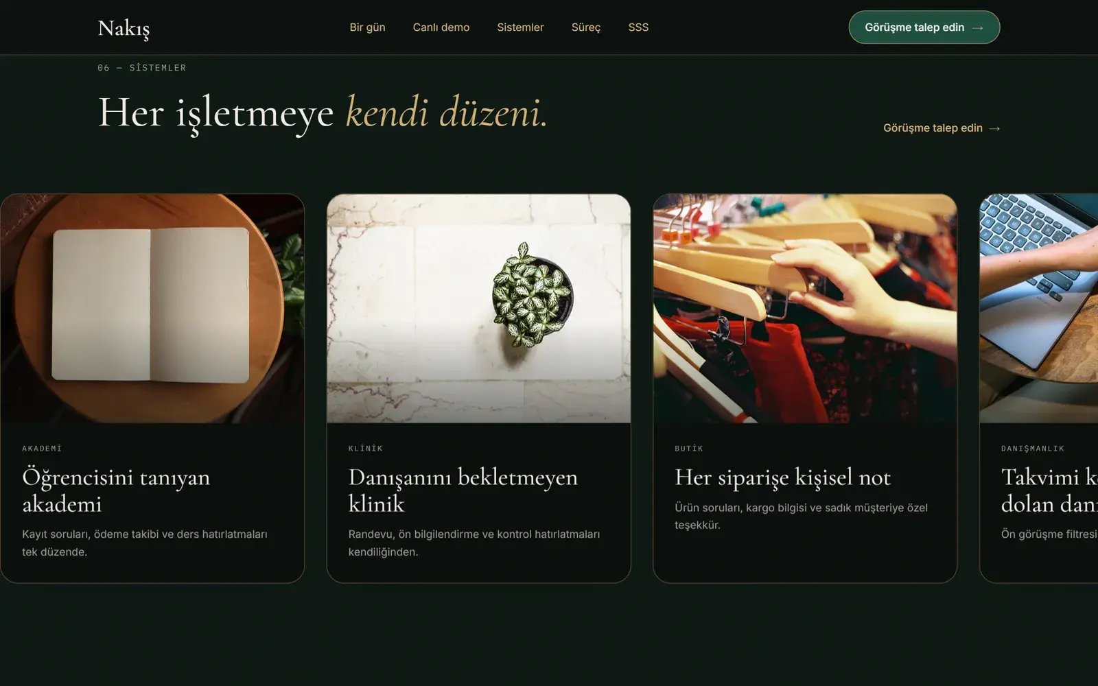 Akademi, klinik, butik ve danışmanlık için örnek sistem kartları