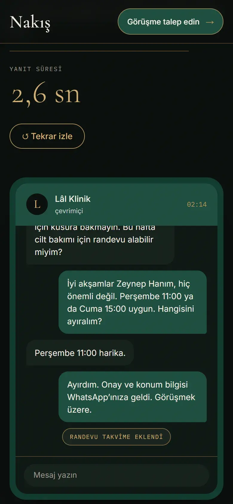 Telefonda canlı sohbet demosu