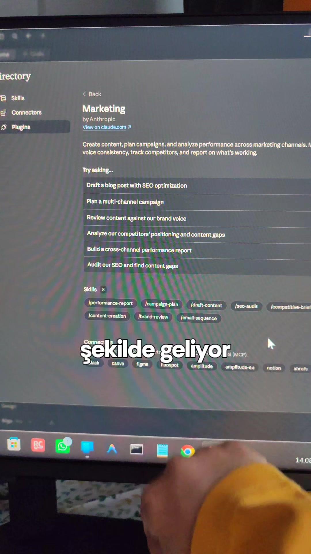 Marketing eklentisinin detay sayfası, becerileri ve bağlantıları