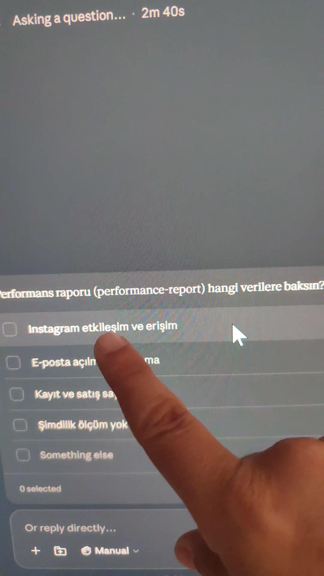 Performans raporu için veri kaynağı seçimi sorusu